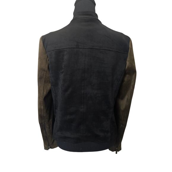 ⭐️Kut from the Kloth Black Olive Green Faux Suede Moto Jacket Sz M - Picture 3 of 7